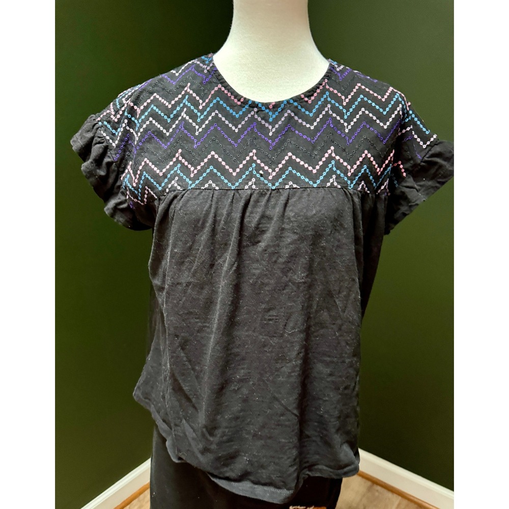 Architect Embroidered Ruffle Sleeve Blouse Chevron Pattern‎ Blouse Women's PL